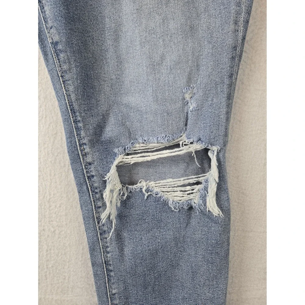 American Eagle Curvy Mom Jeans Size 12 Distressed High Waisted Stretch Denim